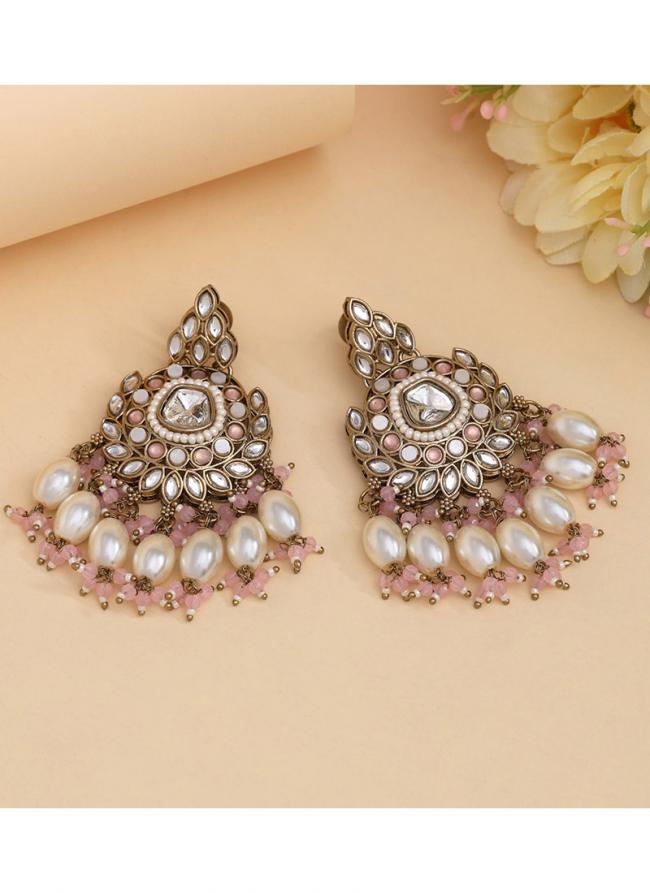   Festival Wear  Pink Color Kundan Earrings